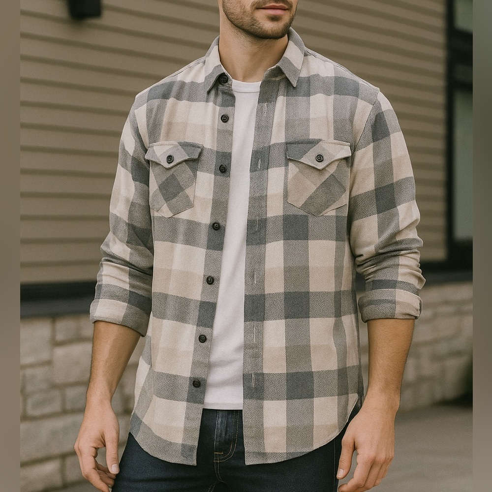 Element Gray Cream Plaid Button Up Shirt Size L Lightweight Casual Summer Spring